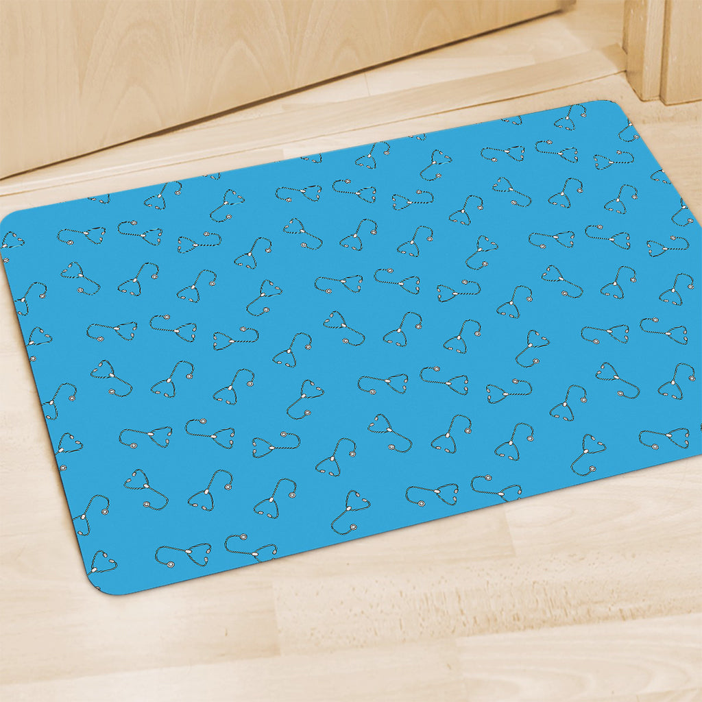 Blue Stethoscope Pattern Print Polyester Doormat