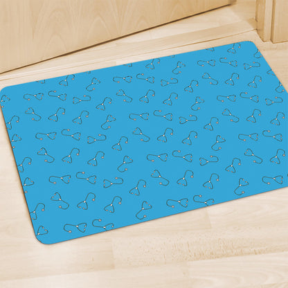 Blue Stethoscope Pattern Print Polyester Doormat