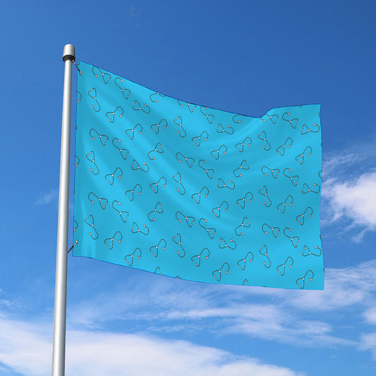 Blue Stethoscope Pattern Print Polyester Flag