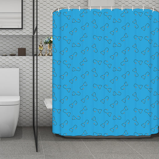 Blue Stethoscope Pattern Print Polyester Shower Curtain