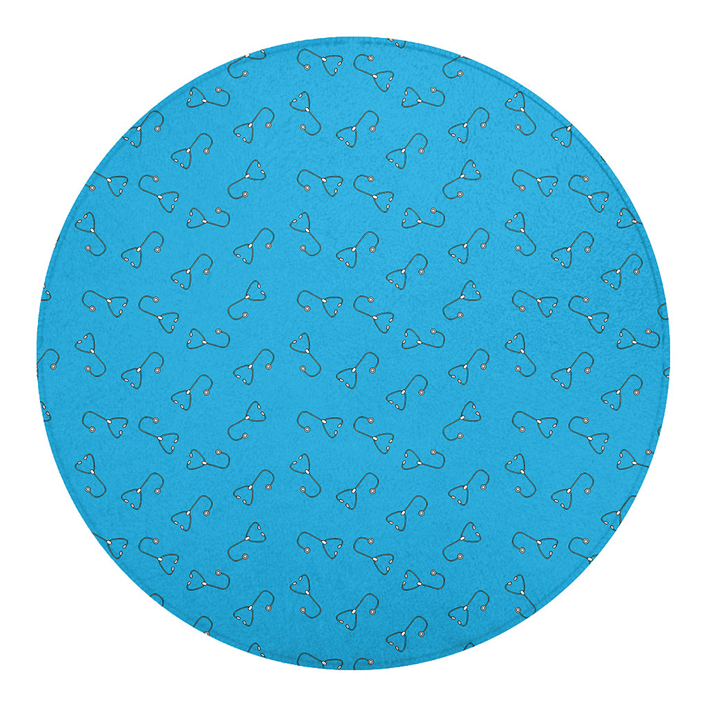 Blue Stethoscope Pattern Print Round Blanket
