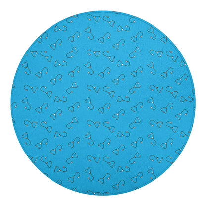 Blue Stethoscope Pattern Print Round Blanket