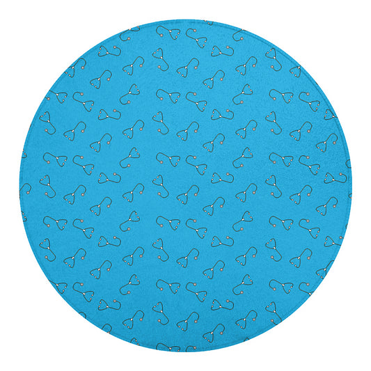 Blue Stethoscope Pattern Print Round Blanket