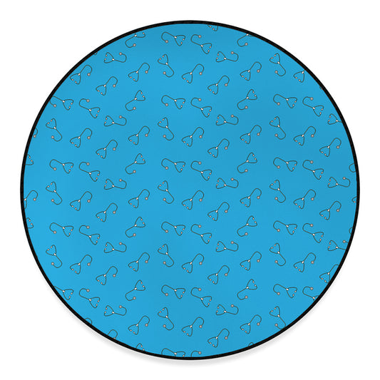 Blue Stethoscope Pattern Print Round Floor Mat