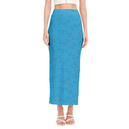 Blue Stethoscope Pattern Print Side Slit Maxi Skirt