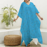 Blue Stethoscope Pattern Print Silk V-Neck Kaftan Dress