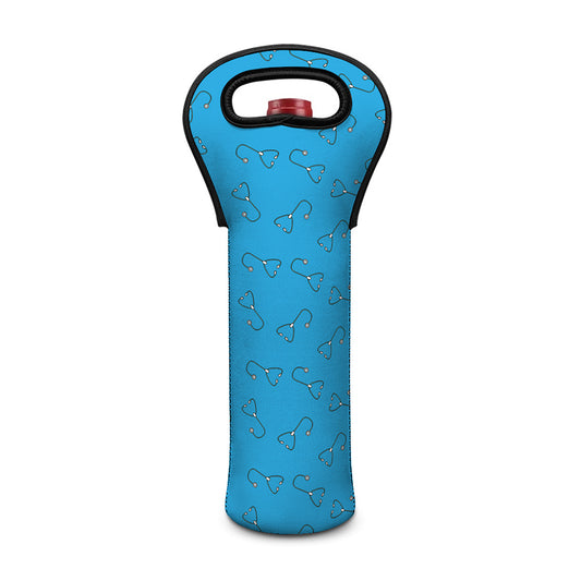 Blue Stethoscope Pattern Print Single Neoprene Wine Tote