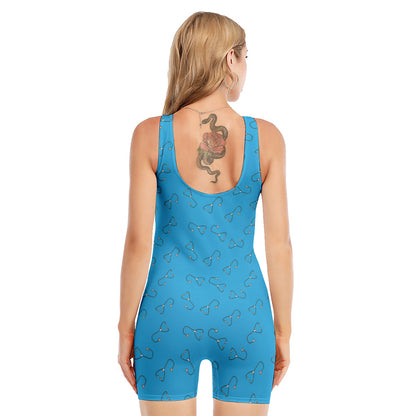 Blue Stethoscope Pattern Print Sleeveless One Piece Swimsuit