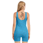 Blue Stethoscope Pattern Print Sleeveless One Piece Swimsuit