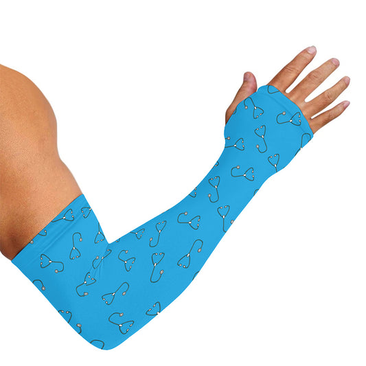 Blue Stethoscope Pattern Print Sun Protection Arm Sleeves