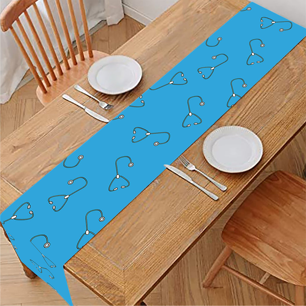 Blue Stethoscope Pattern Print Table Runner