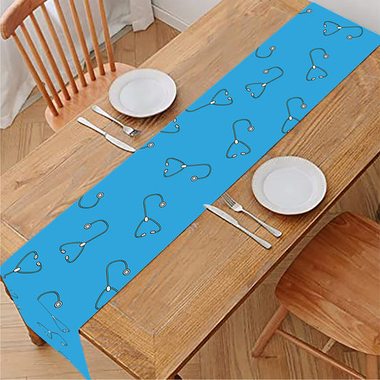 Blue Stethoscope Pattern Print Table Runner