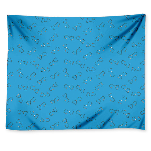 Blue Stethoscope Pattern Print Tapestry