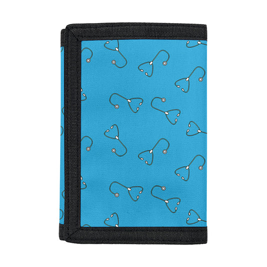 Blue Stethoscope Pattern Print Trifold Wallet