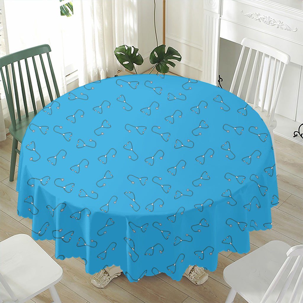 Blue Stethoscope Pattern Print Waterproof Round Tablecloth