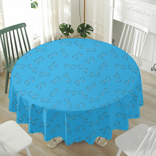 Blue Stethoscope Pattern Print Waterproof Round Tablecloth