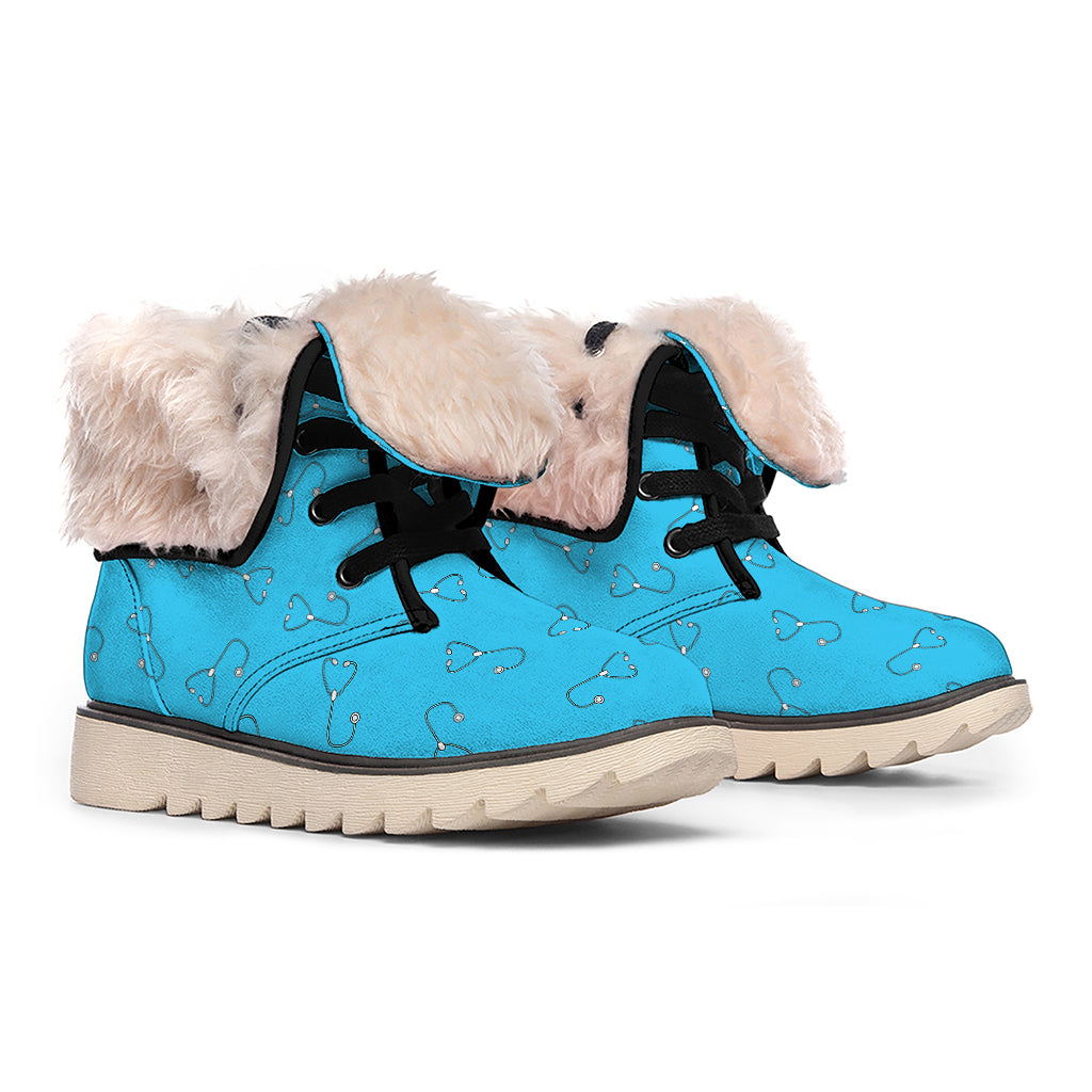 Blue Stethoscope Pattern Print Winter Boots