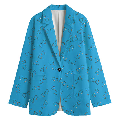 Blue Stethoscope Pattern Print Women's Blazer