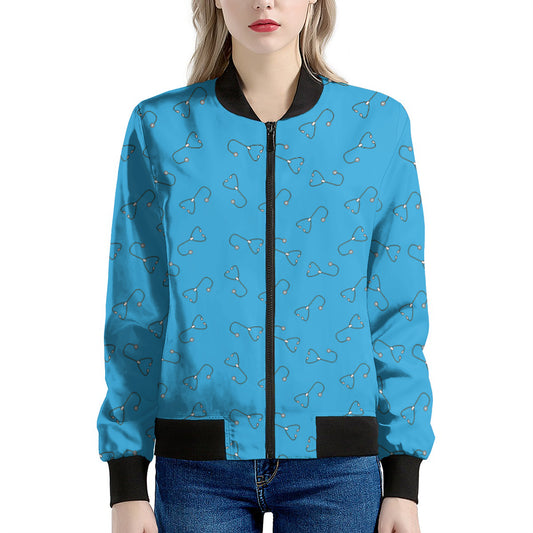 Blue Stethoscope Pattern Print Women's Bomber Jacket