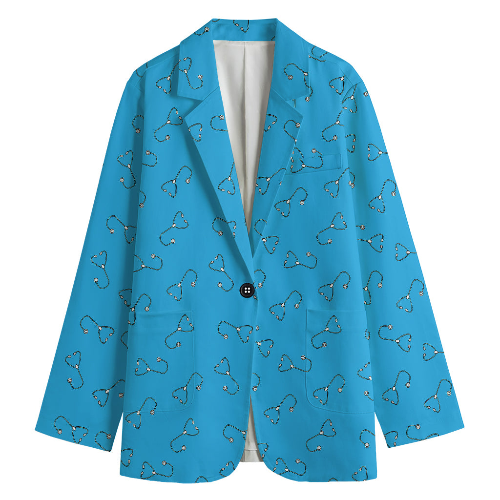 Blue Stethoscope Pattern Print Women's Cotton Blazer