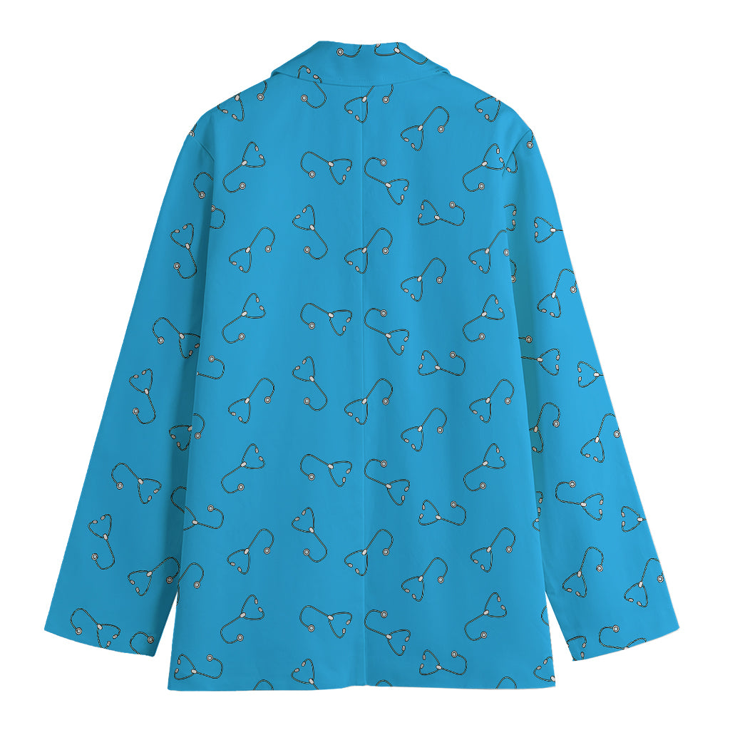 Blue Stethoscope Pattern Print Women's Cotton Blazer
