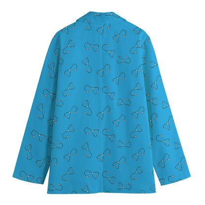 Blue Stethoscope Pattern Print Women's Cotton Blazer