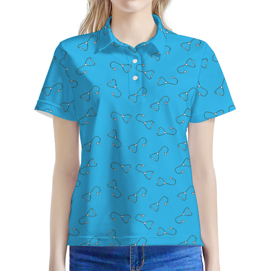 Blue Stethoscope Pattern Print Women's Polo Shirt