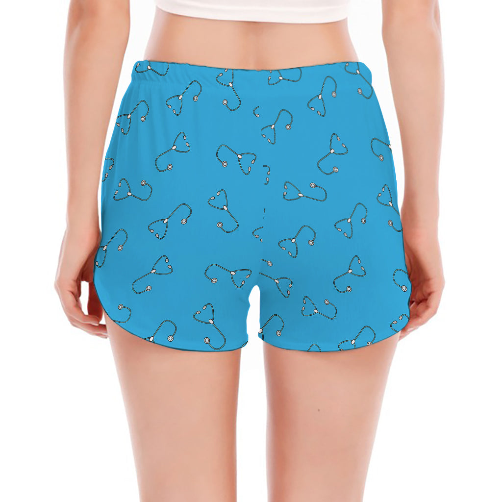 Blue Stethoscope Pattern Print Women's Split Running Shorts
