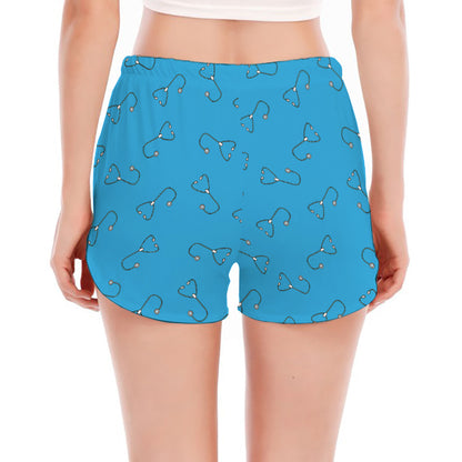 Blue Stethoscope Pattern Print Women's Split Running Shorts
