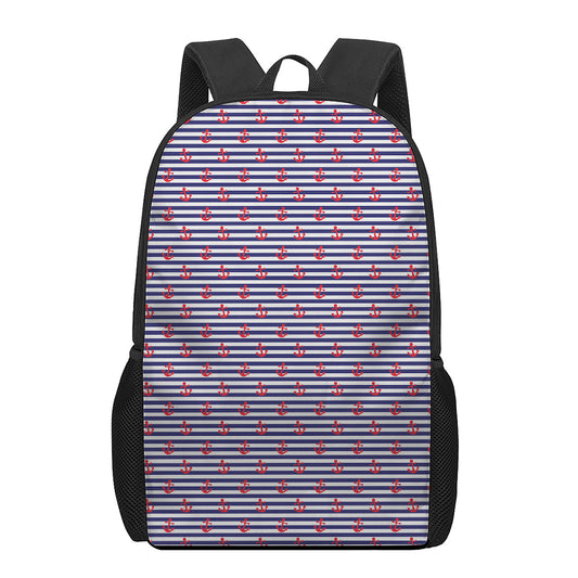 Blue Striped Nautical Anchor Print 17 Inch Backpack