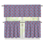 Blue Striped Nautical Anchor Print 3 Piece Kitchen Curtains