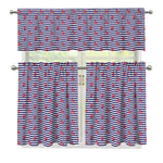 Blue Striped Nautical Anchor Print 3 Piece Kitchen Curtains