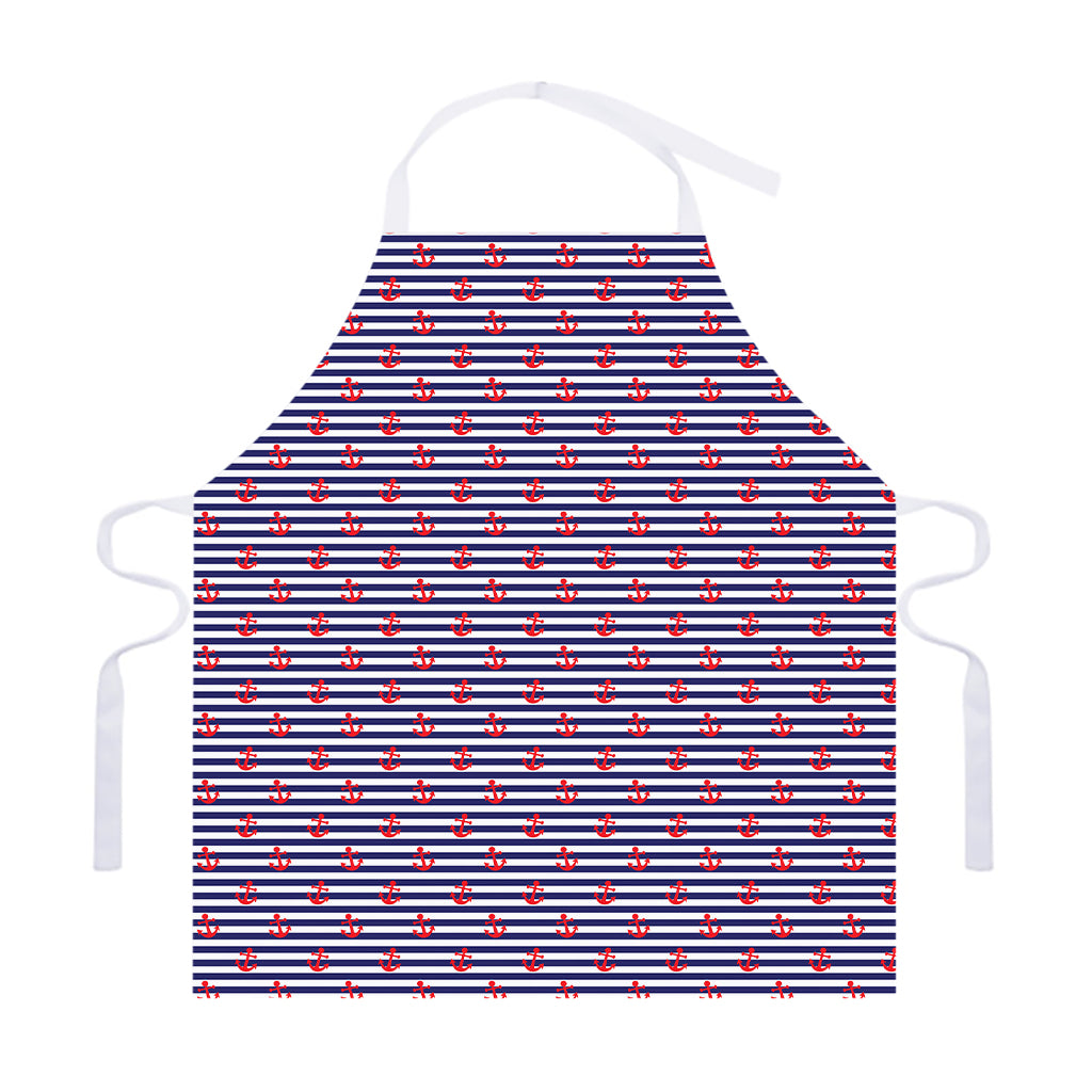 Blue Striped Nautical Anchor Print Adjustable Apron