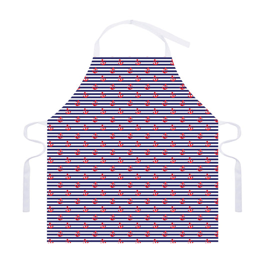 Blue Striped Nautical Anchor Print Adjustable Apron