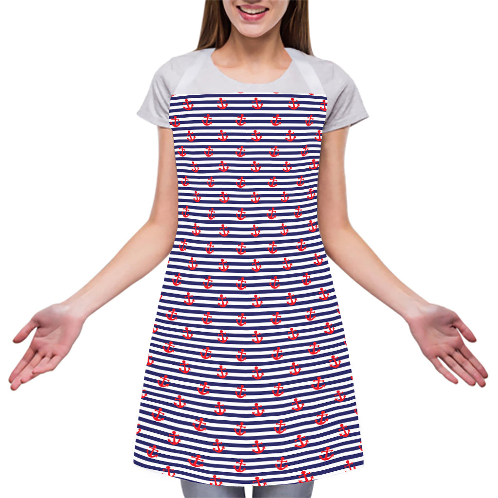 Blue Striped Nautical Anchor Print Adjustable Apron