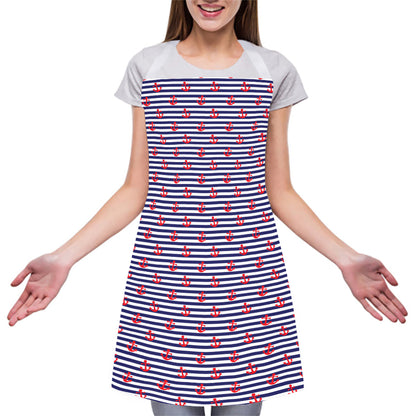 Blue Striped Nautical Anchor Print Adjustable Apron