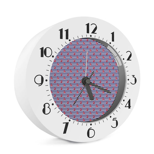 Blue Striped Nautical Anchor Print Alarm Clock