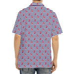 Blue Striped Nautical Anchor Print Aloha Shirt