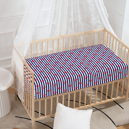 Blue Striped Nautical Anchor Print Baby Crib Sheet