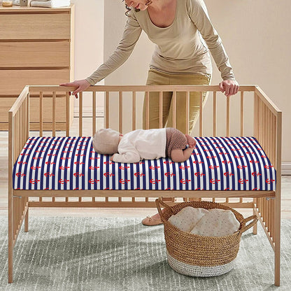 Blue Striped Nautical Anchor Print Baby Crib Sheet