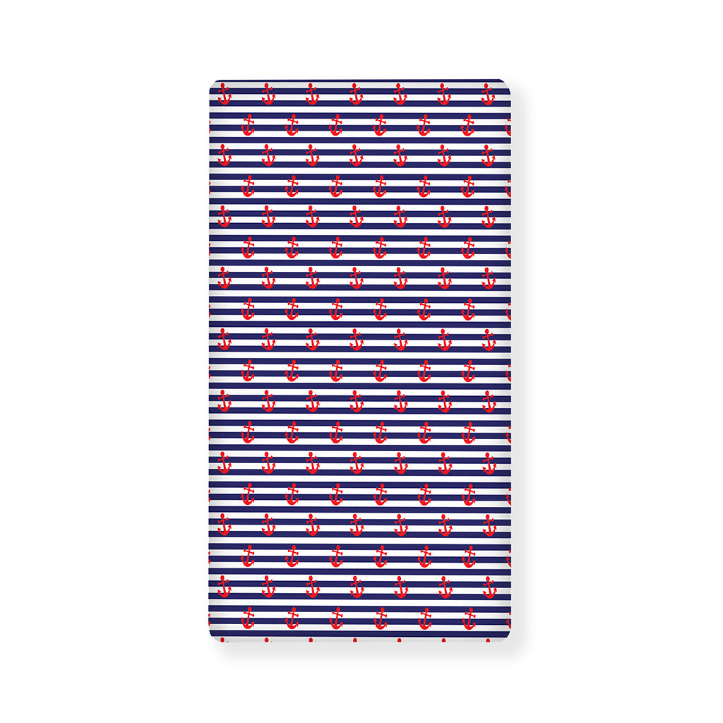 Blue Striped Nautical Anchor Print Baby Crib Sheet