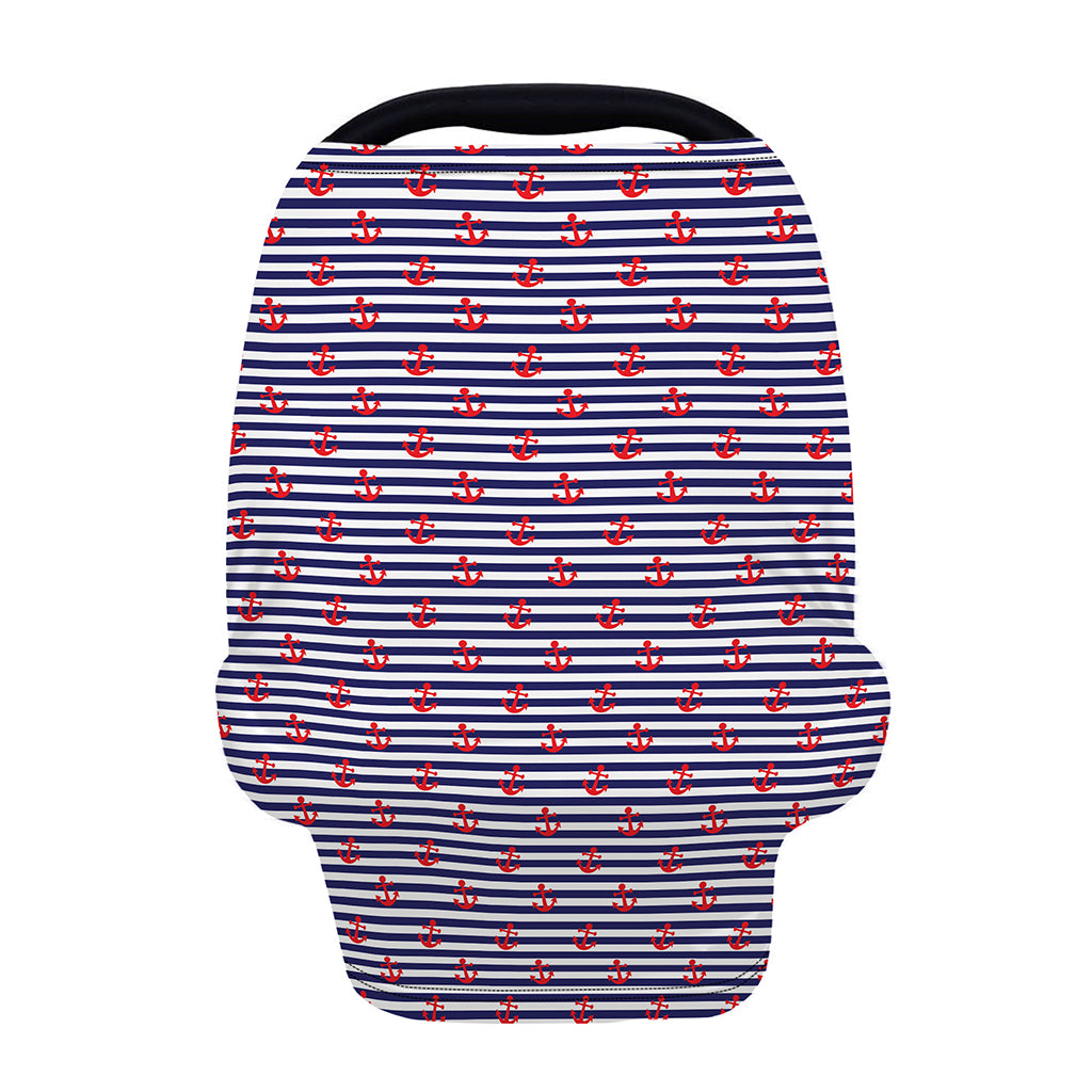 Blue Striped Nautical Anchor Print Baby Seat Cover