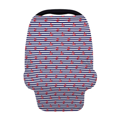 Blue Striped Nautical Anchor Print Baby Seat Cover