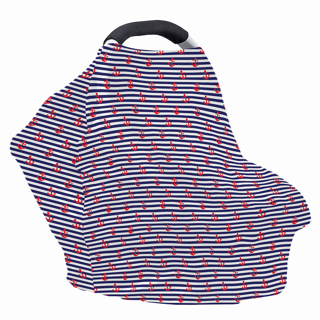 Blue Striped Nautical Anchor Print Baby Seat Cover