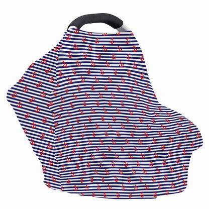 Blue Striped Nautical Anchor Print Baby Seat Cover