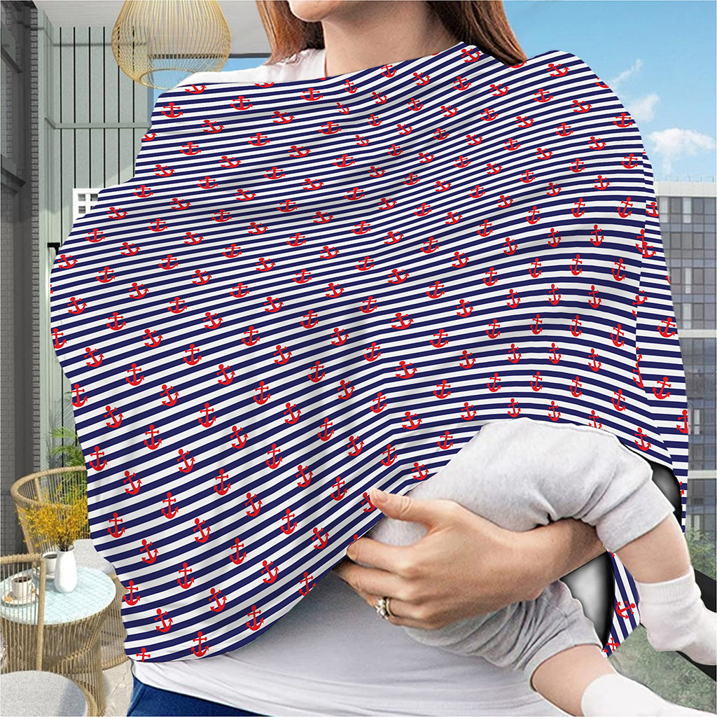 Blue Striped Nautical Anchor Print Baby Seat Cover