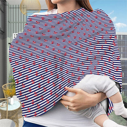 Blue Striped Nautical Anchor Print Baby Seat Cover