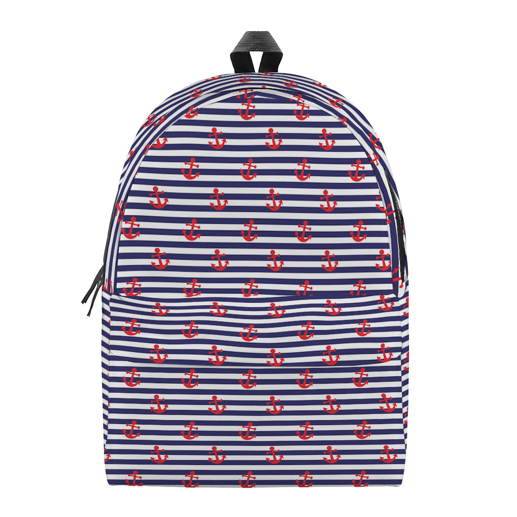Blue Striped Nautical Anchor Print Backpack