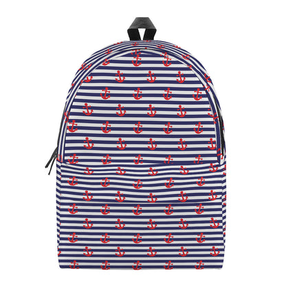 Blue Striped Nautical Anchor Print Backpack