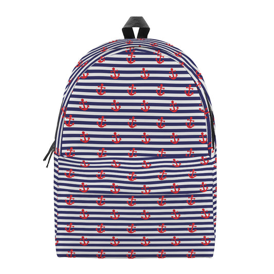 Blue Striped Nautical Anchor Print Backpack